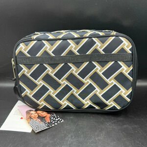 Diane Von Furstenberg Jewelry Organizer Small Zippered Bag Black Gold Weave Geo